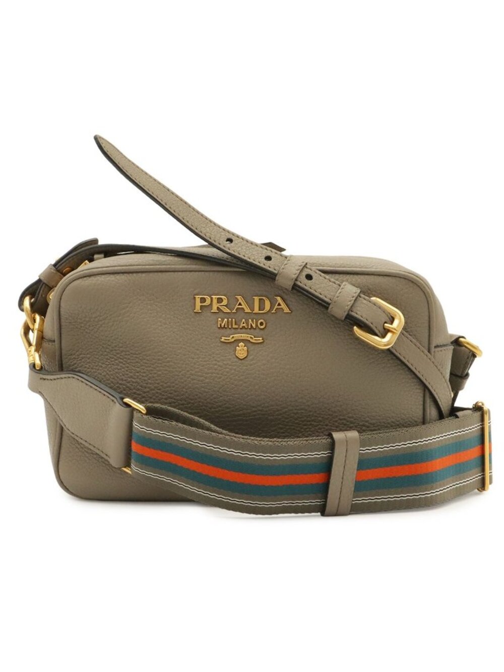 Prada Logo Vitello Daino Shoulder Bag Pochette 2-Way Clutch Striped Leather